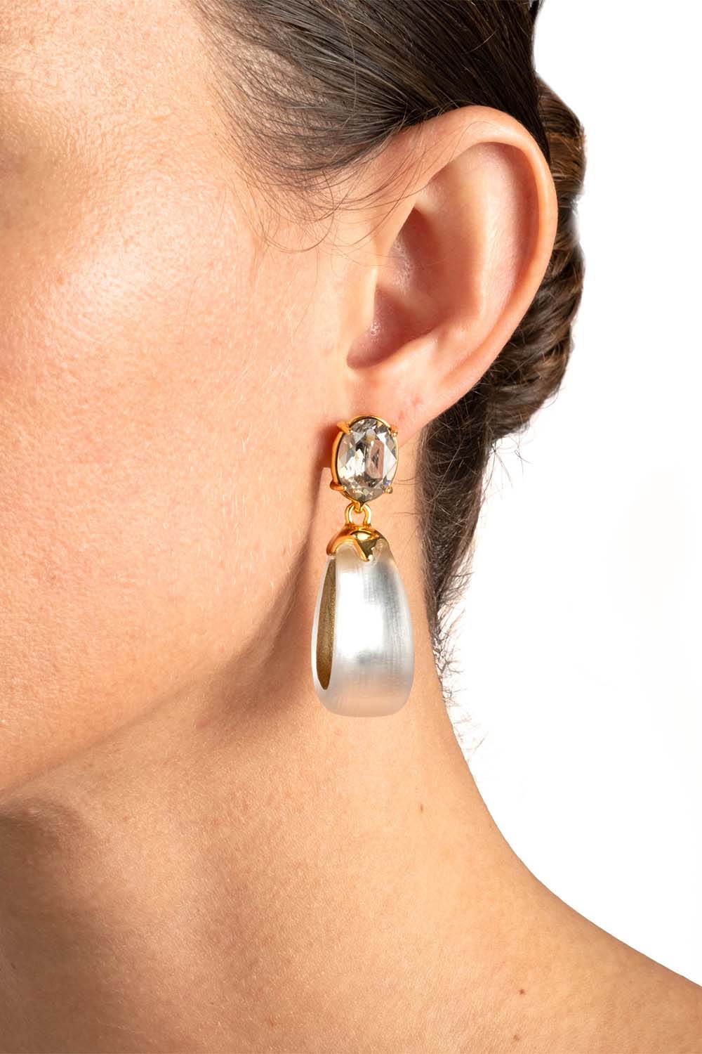 ALEXIS BITTAR-Bonbon Lucite Small Teardrop Hoop Earrings-SILVER