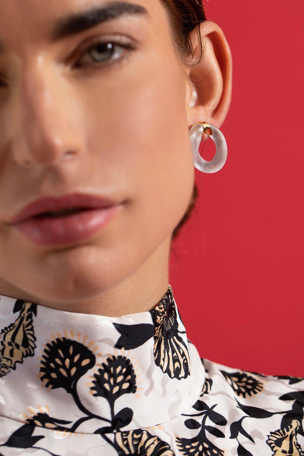 ALEXIS BITTAR-Lucite Molten Curb Link Earrings - Silver-SILVER
