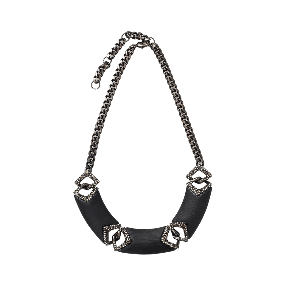 ALEXIS BITTAR-Encrusted Chevron Link Bib Necklace-BLACK
