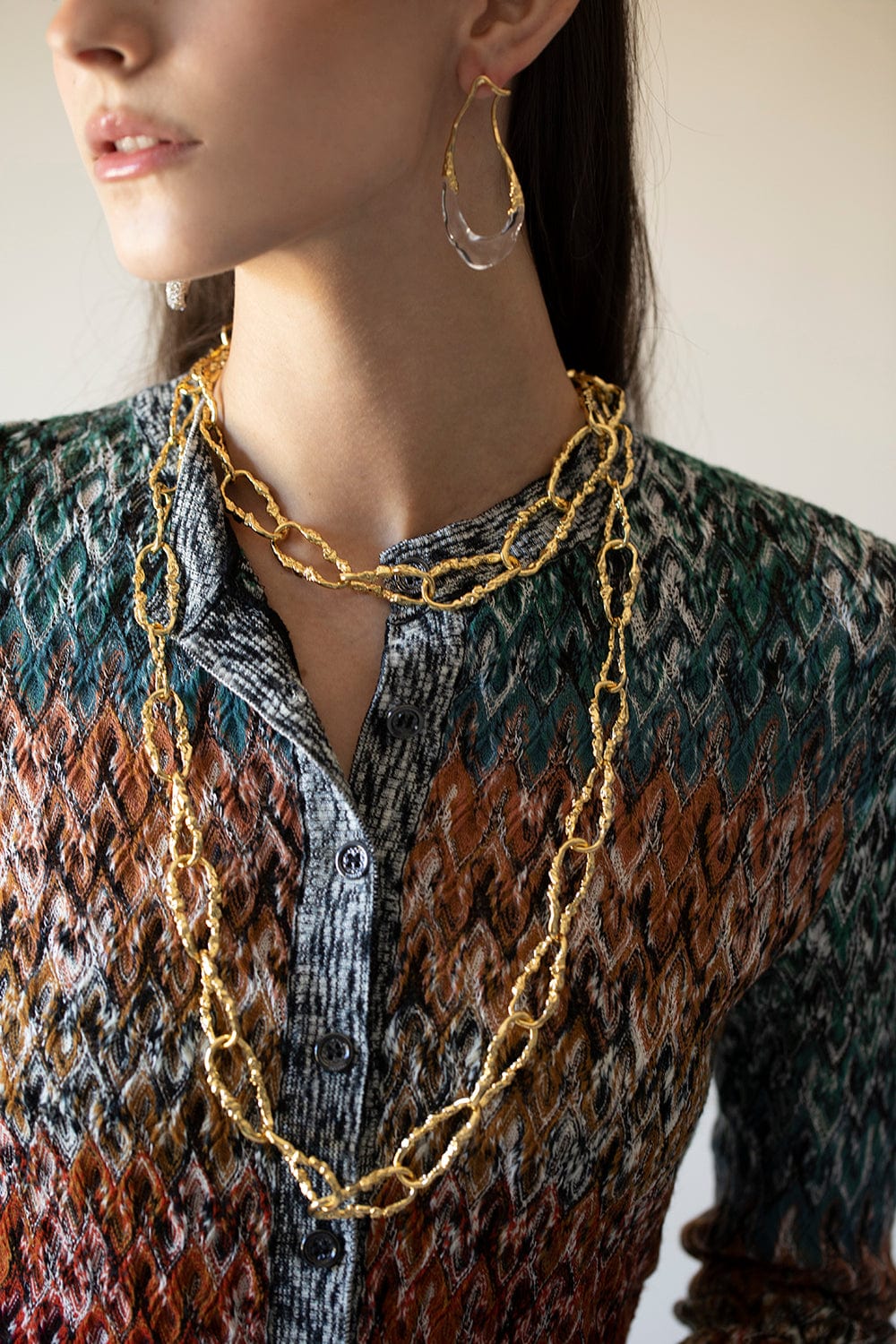 ALEXIS BITTAR-Brut Link Long Chain Necklace-BRASS