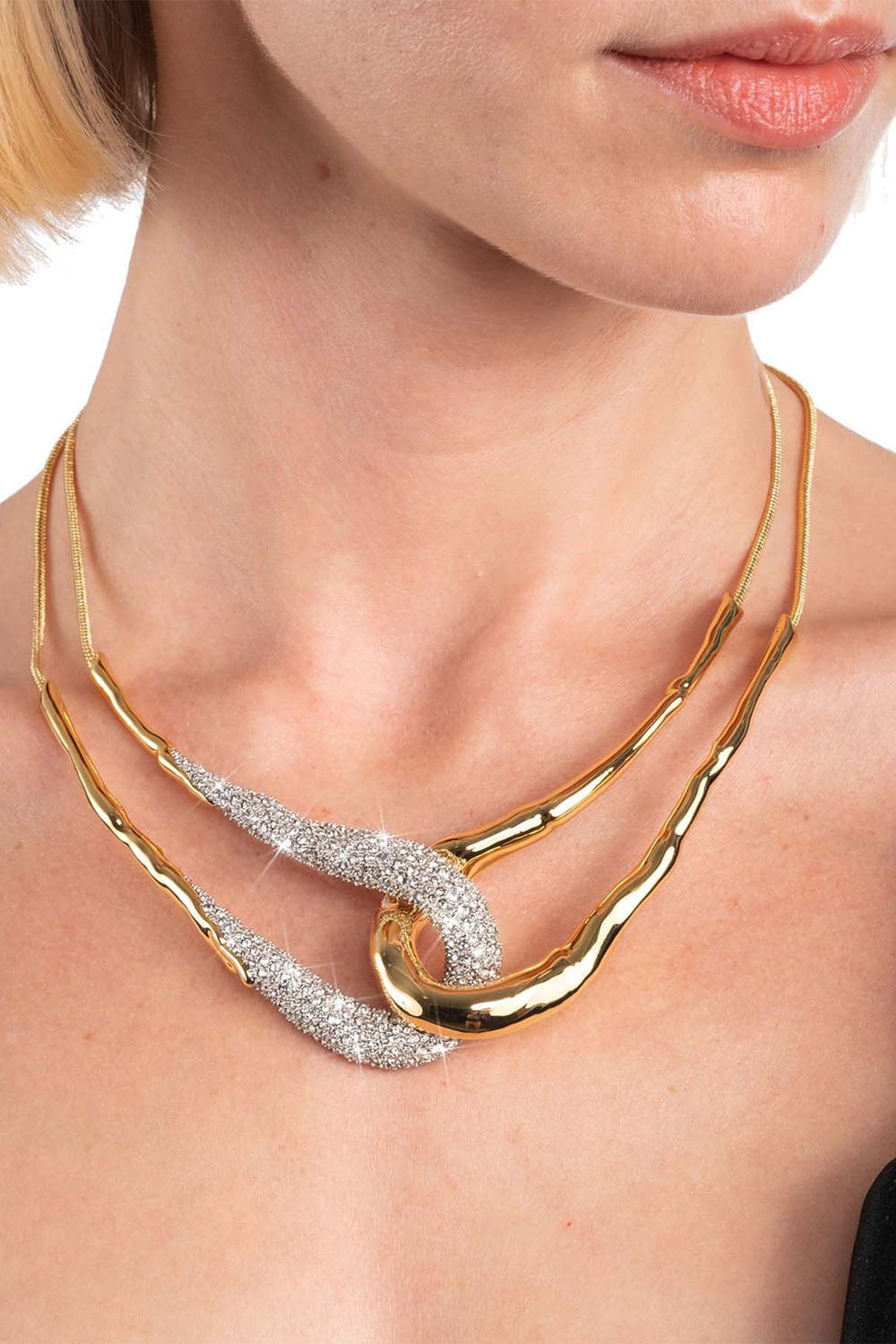 ALEXIS BITTAR-Solanales Crystal Interlock Necklace-GOLD