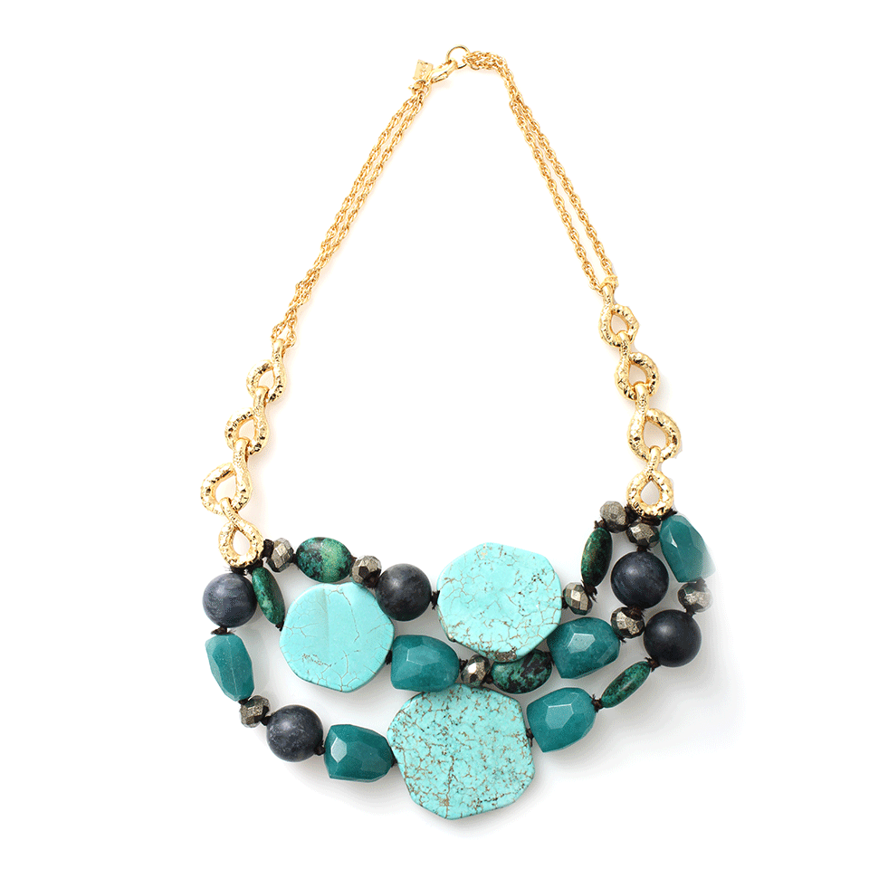 ALEXIS BITTAR-Turquoise Bib Necklace-GOLD