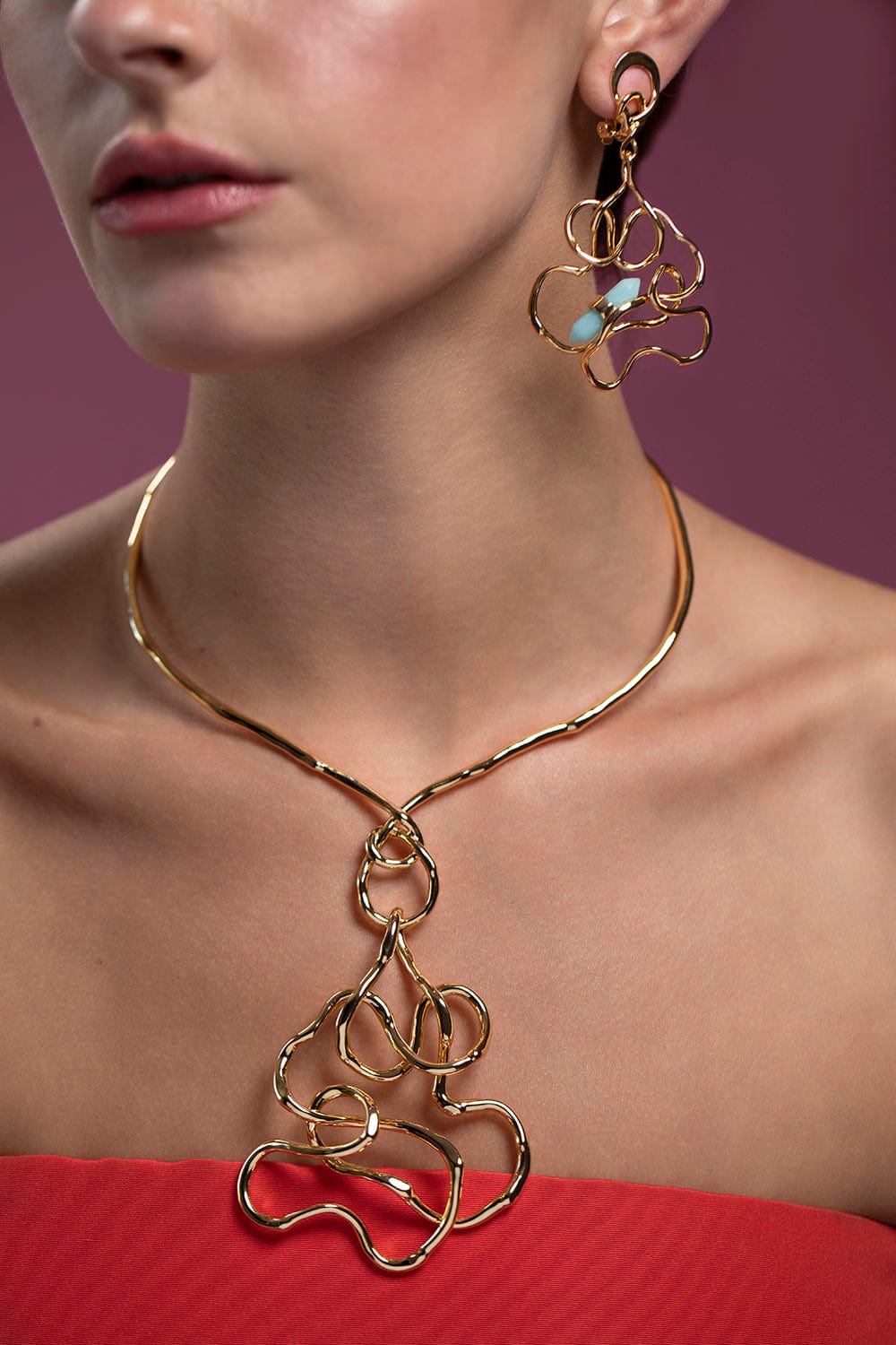 ALEXIS BITTAR-Twisted Gold Statement Collar Necklace-GOLD