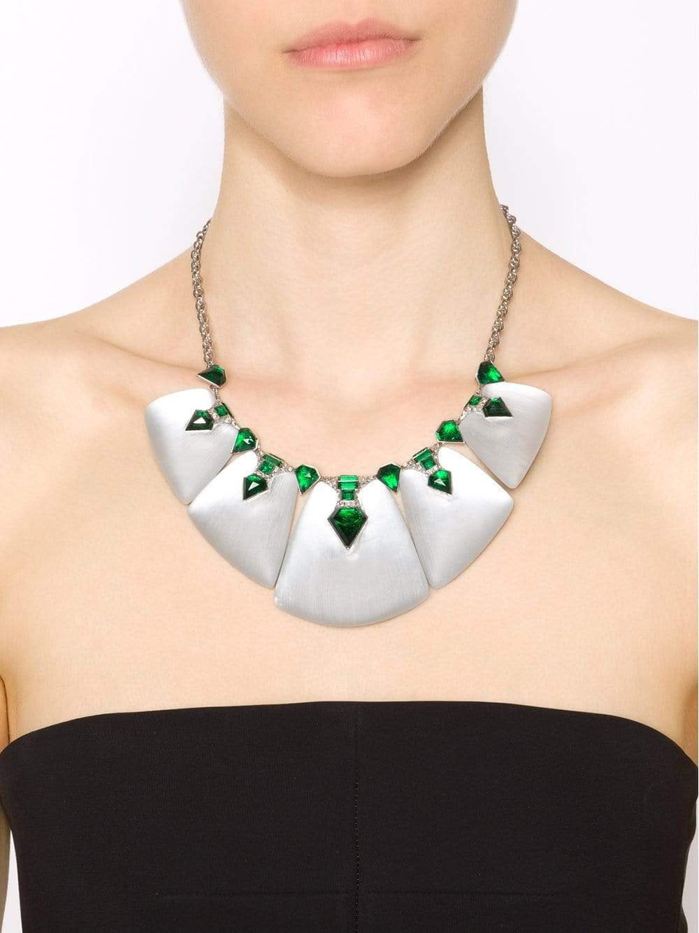ALEXIS BITTAR-Crystal Deco Petal Bib Necklace-SILVER