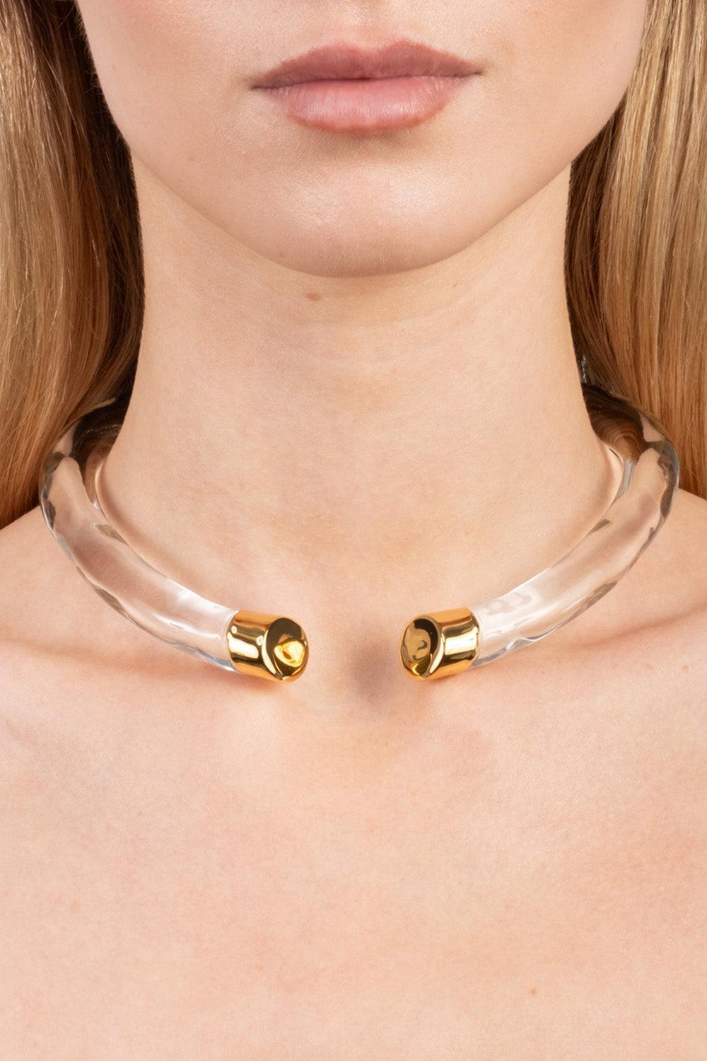  Lucite Capped Hinge Collar Necklace-YELLOW-JEWELRYBOUTIQUENECKLACE O-ALEXIS BITTAR 