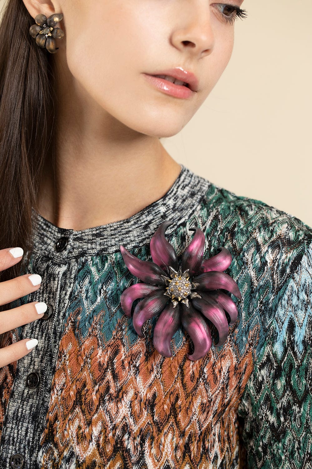 ALEXIS BITTAR-Magenta Burnt Fleur Flower Pin-MAGENTA