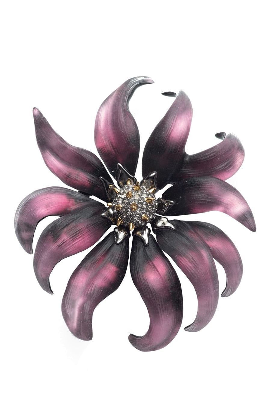 ALEXIS BITTAR-Magenta Burnt Fleur Flower Pin-MAGENTA