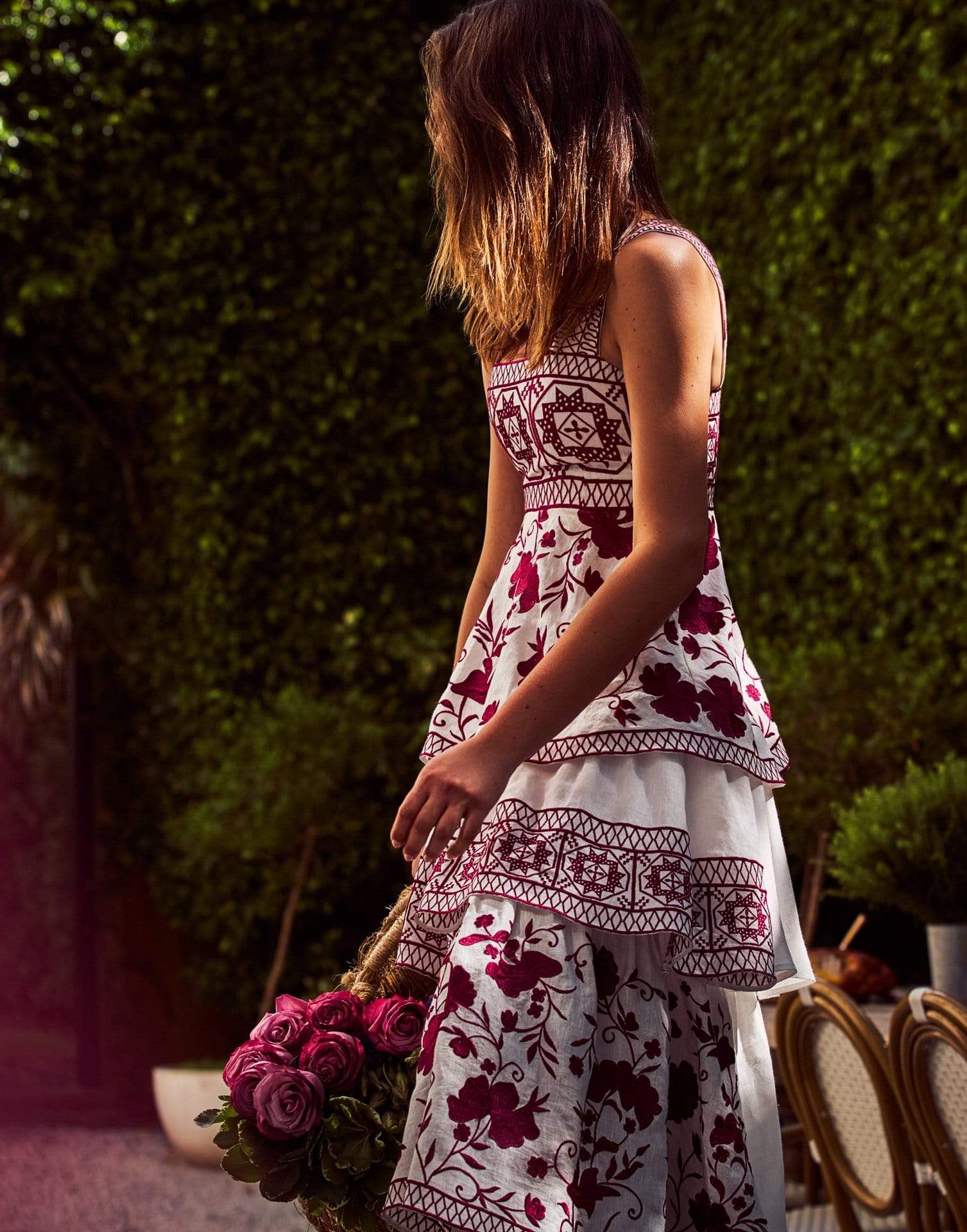 ALEXIS-Verity Print Sleeveless Embroidered Dress-