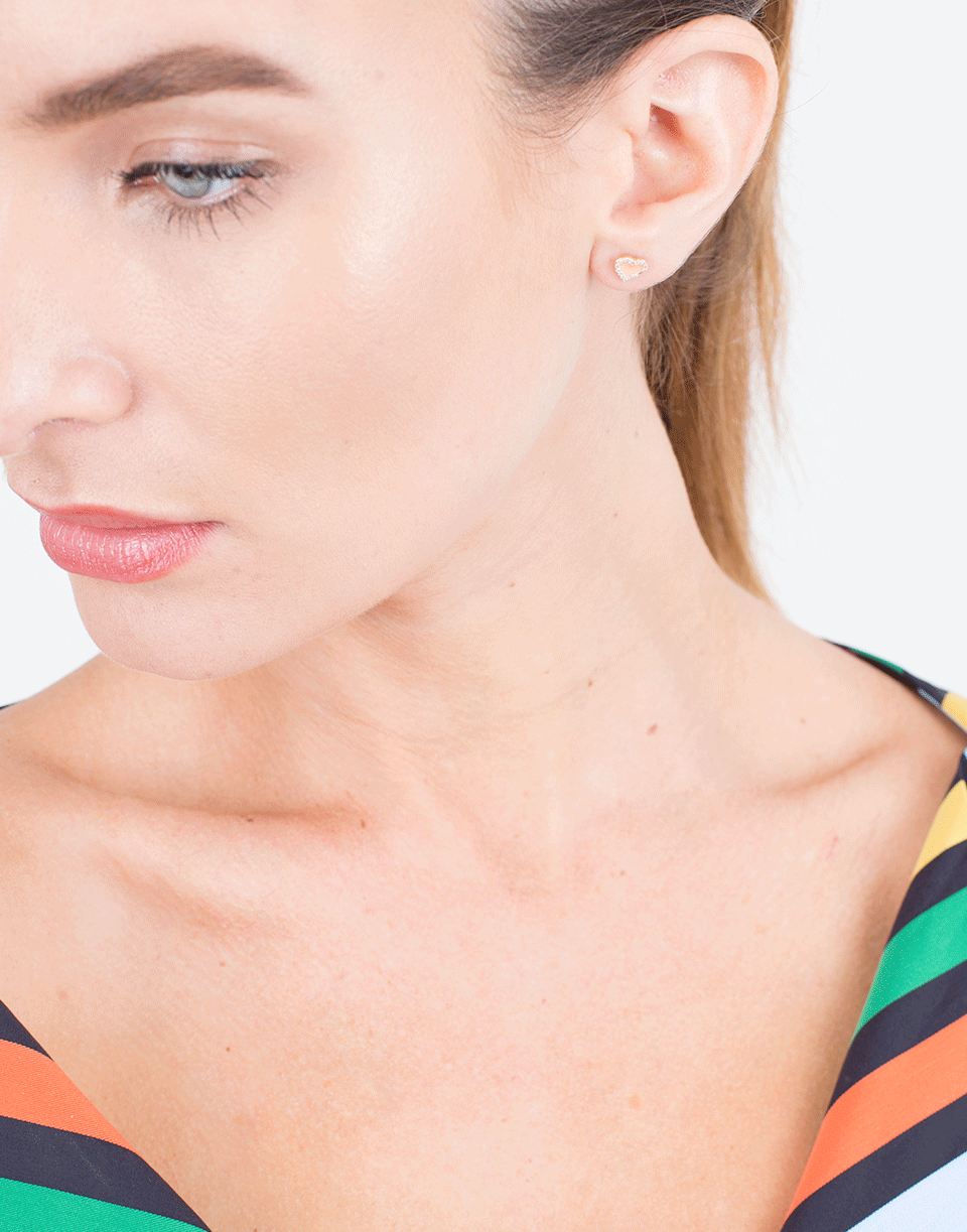 ALISON LOU-Coral Enamel And Diamond Heart Stud-YELLOW GOLD