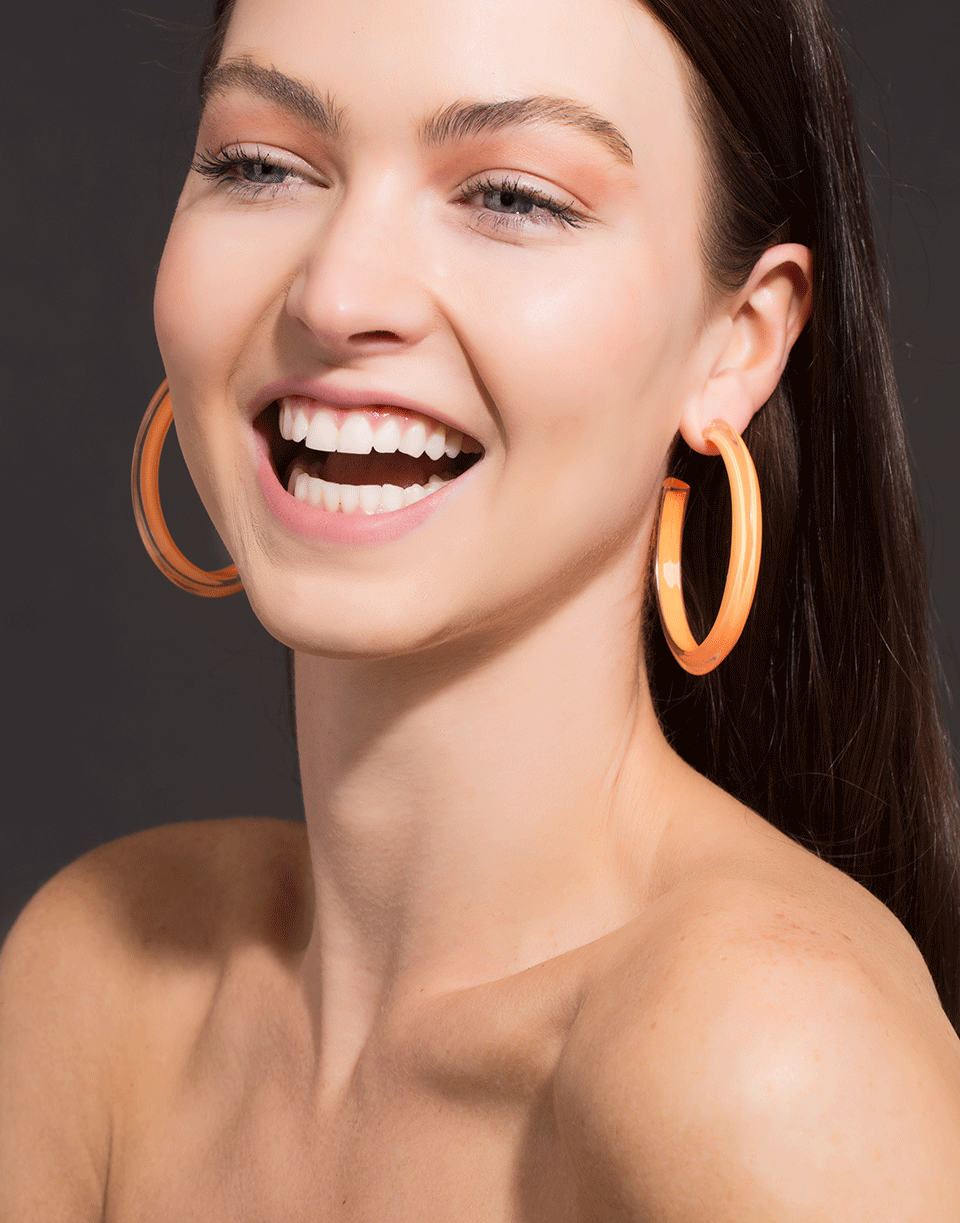 ALISON LOU-Medium Neon Orange Loucite Jelly Hoops-YELLOW GOLD