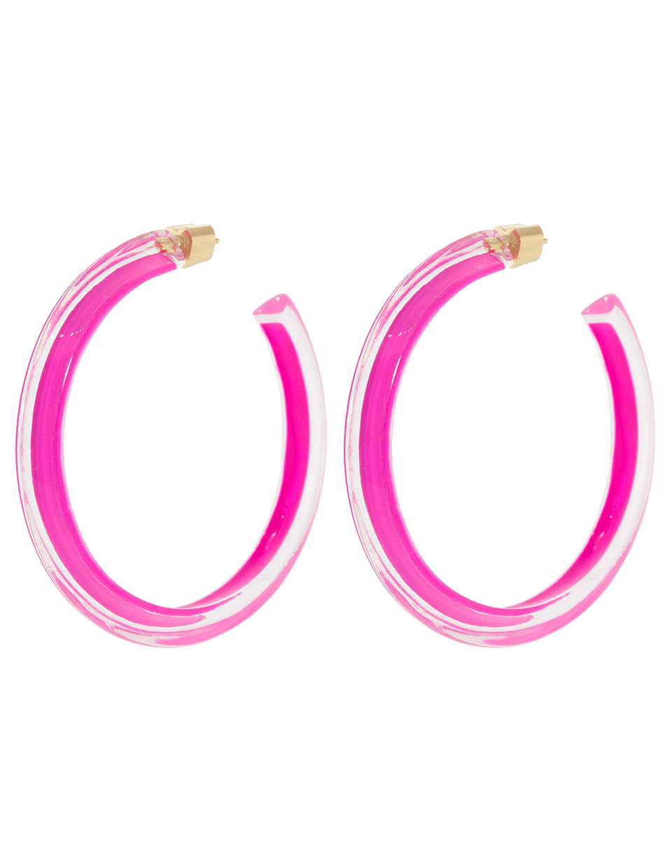 ALISON LOU-Medium Neon Pink Loucite Jelly Hoops-YELLOW GOLD