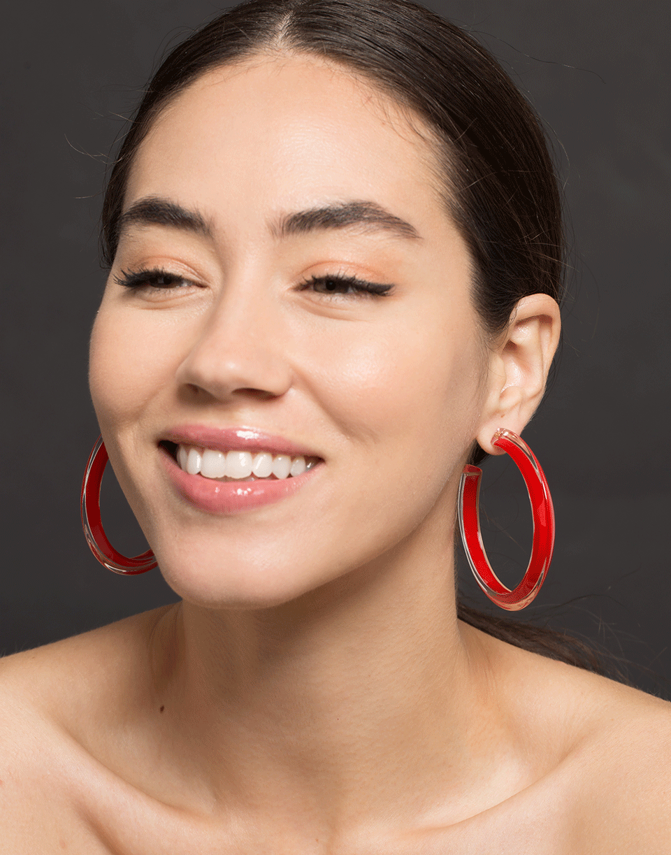 ALISON LOU-Medium Red Loucite Jelly Hoops-YELLOW GOLD