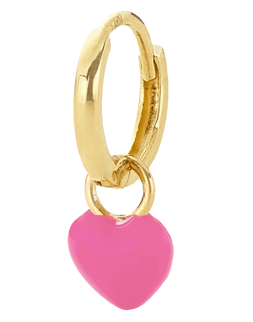 ALISON LOU-Pink Enamel Heart Charm Huggie-YELLOW GOLD