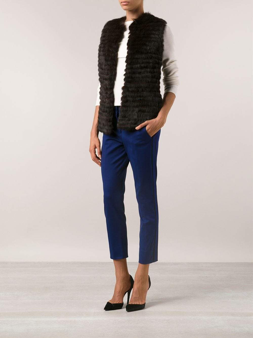 ALLUDE-Rabbit Fur Vest On Knit-