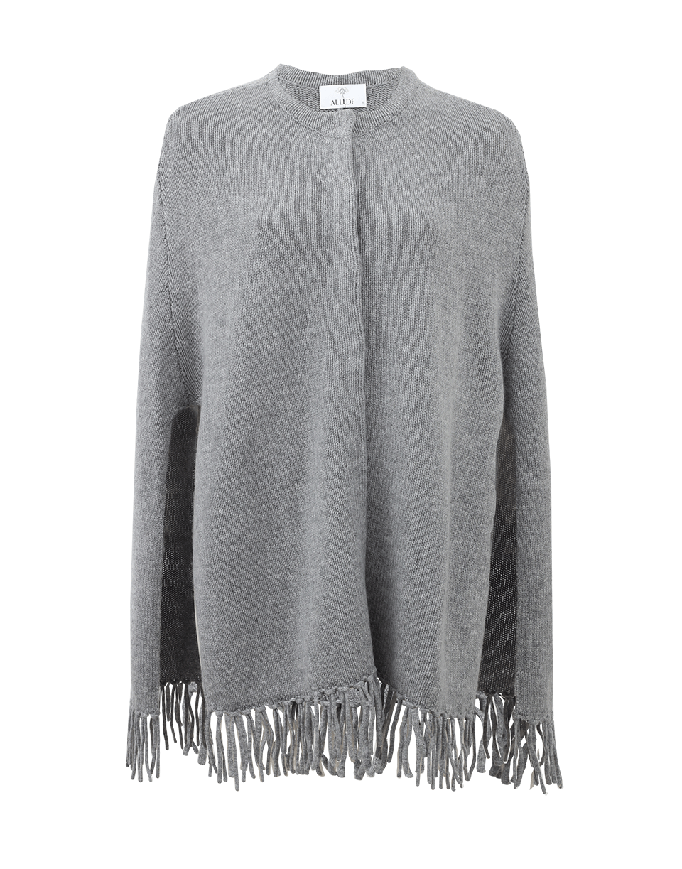 ALLUDE-Snap Front Cape With Fringe-