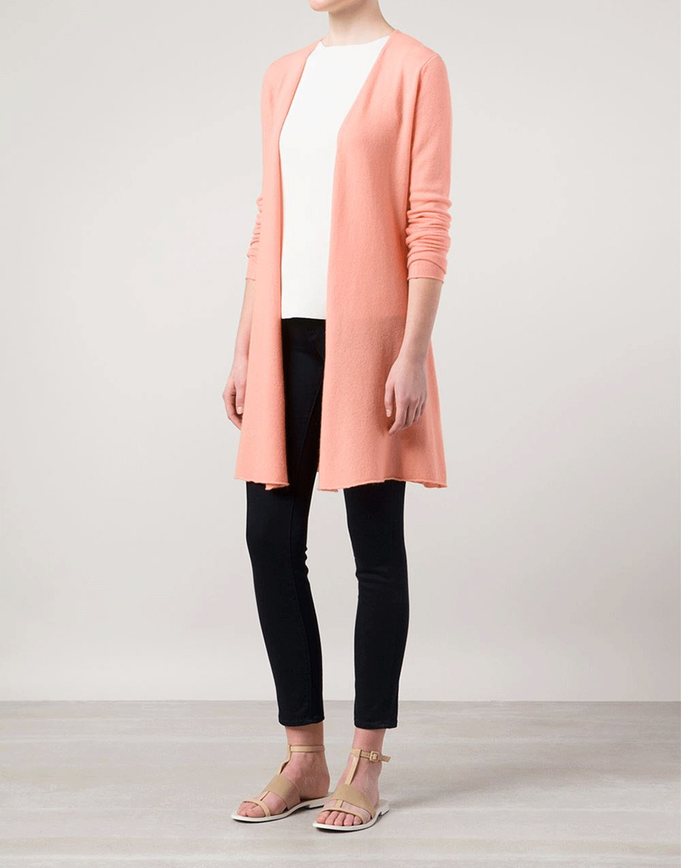 ALLUDE-Long Open Drape Cardigan-MELON