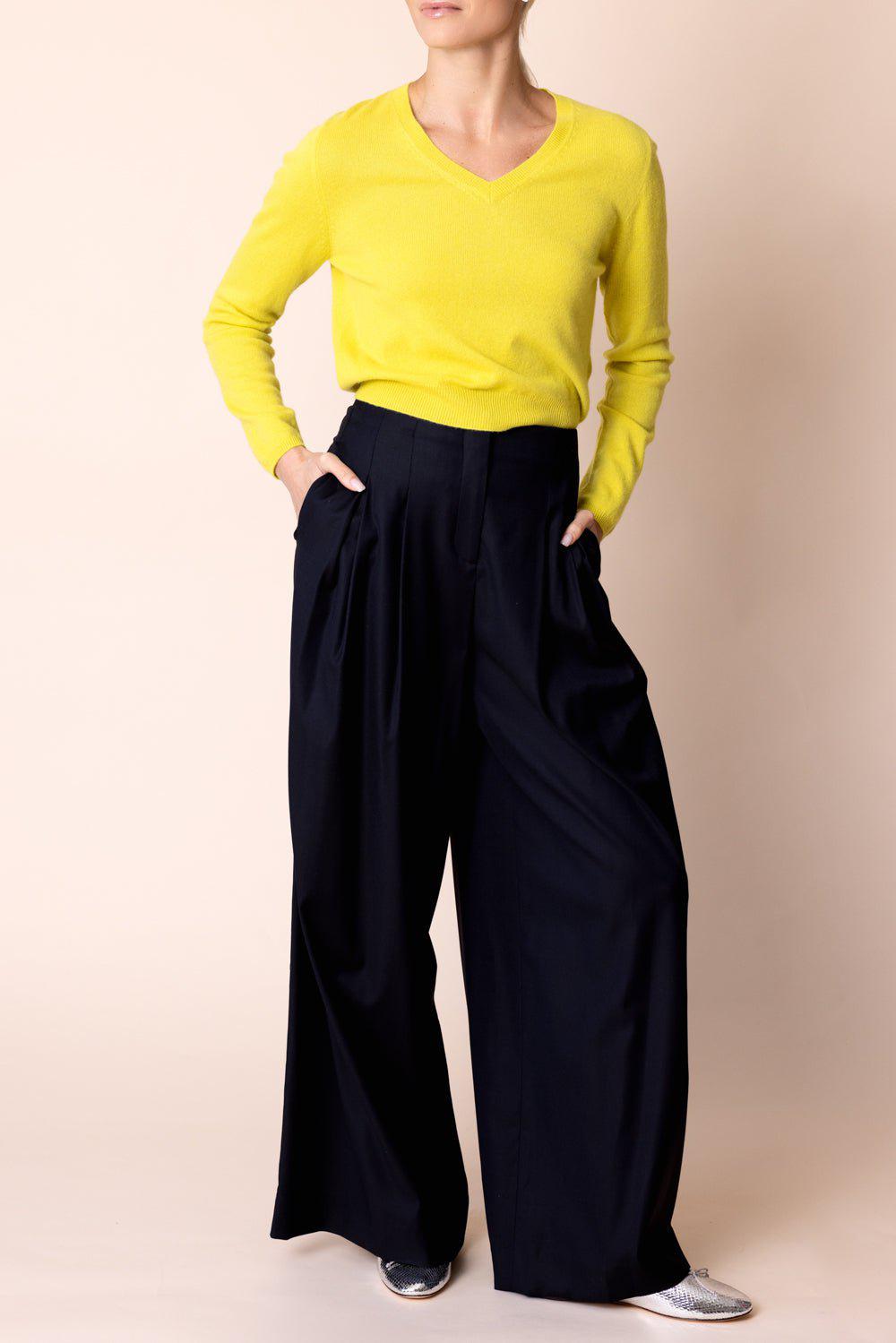 ALLUDE-V-Sweater - Chartreuse-