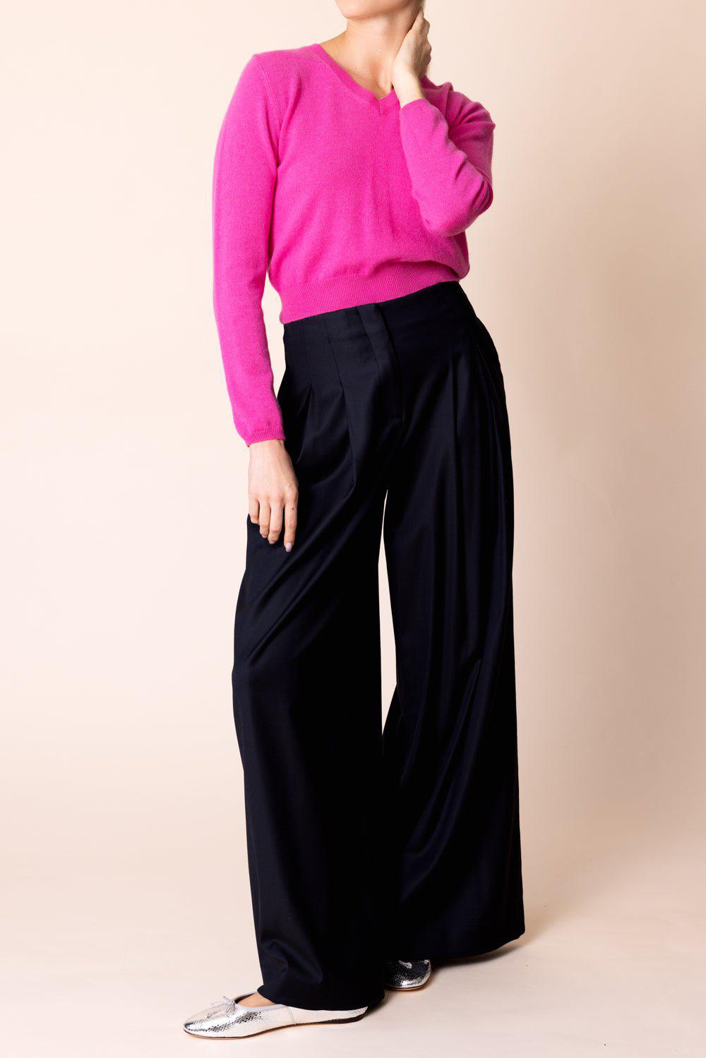 ALLUDE-V-Sweater - Hot Pink-