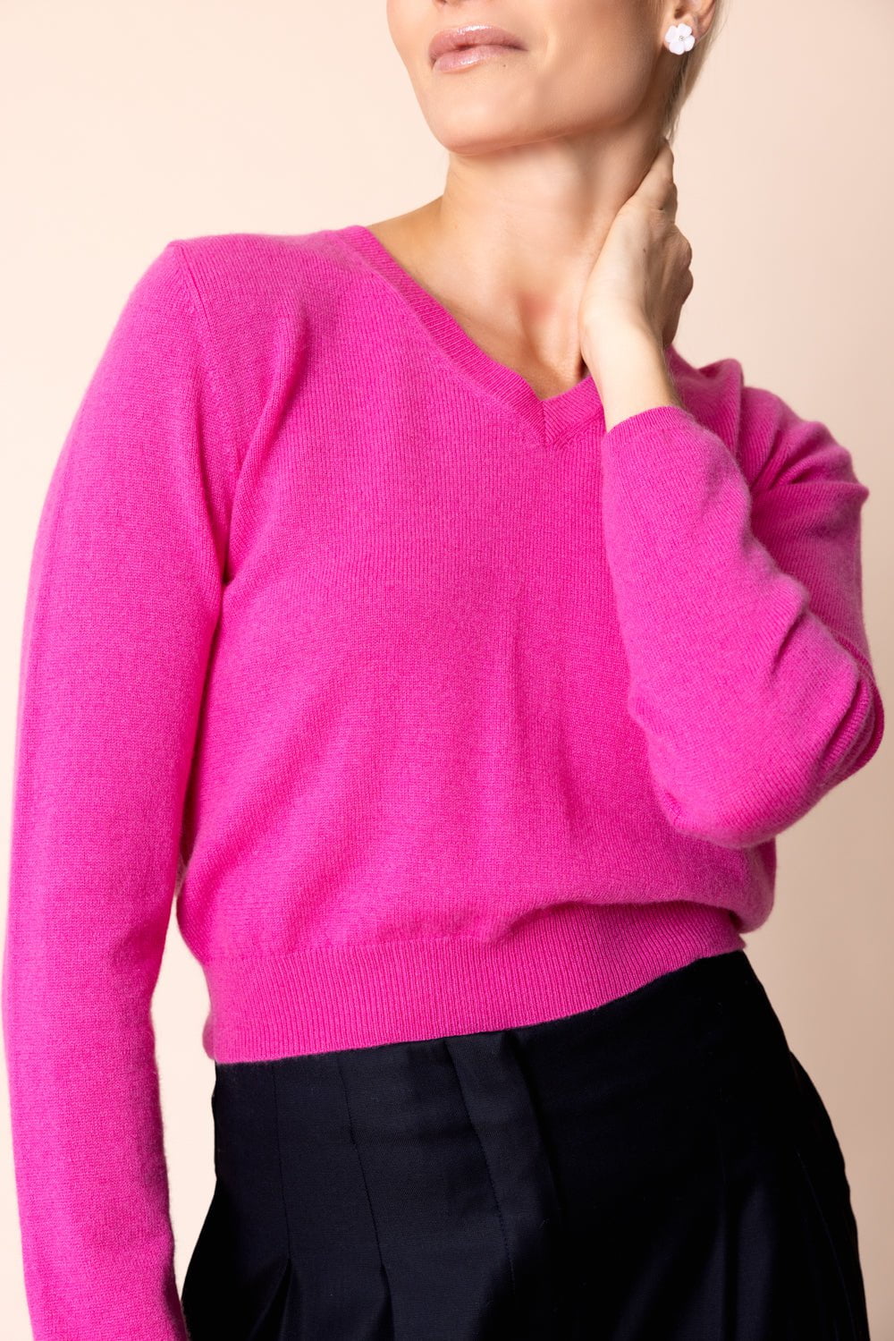 ALLUDE-V-Sweater - Hot Pink-