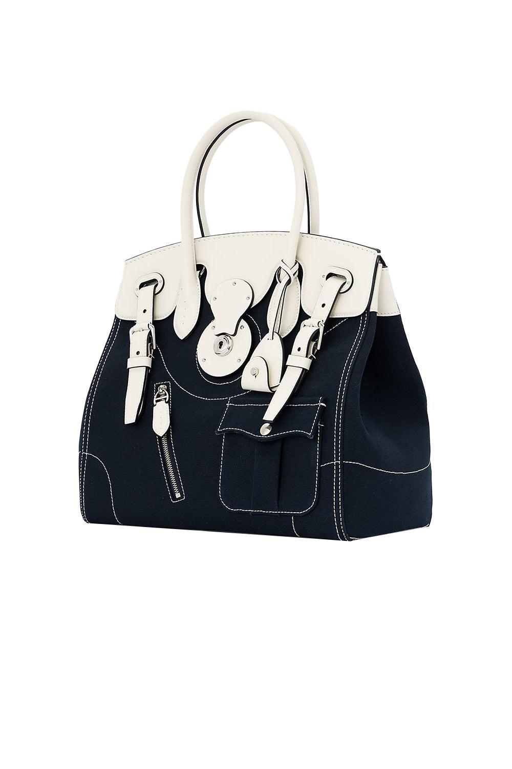 Soft Ricky 33 Calfskin-Trim Canvas Bag-BLUE-HANDBAGTOP HANDLE-RALPH LAUREN