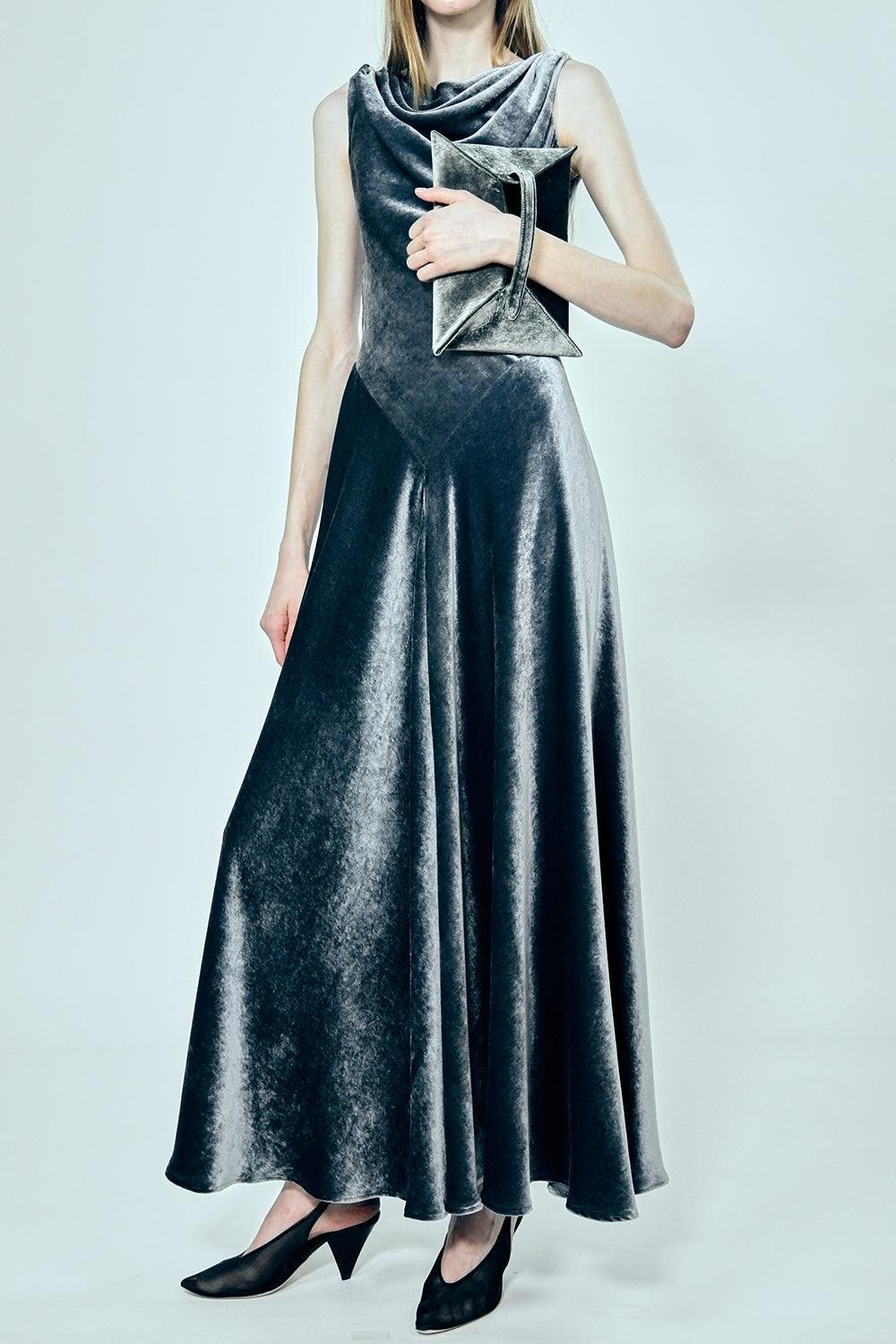 Drina Velvet Maxi Dress-GREY-36-CLOTHINGDRESSEVENING-ALTUZARRA