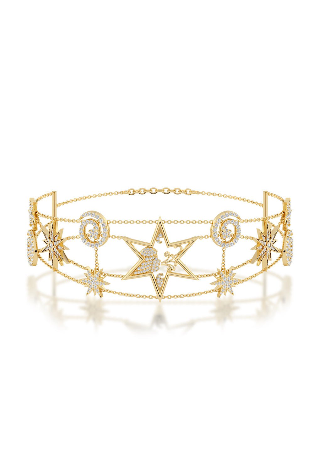 Amina Sorel Fine Jewelry-‘SWEET DREAMS’ MESH CHAIN & DIAMOND CHOKER NECKLACE-YELLOW GOLD