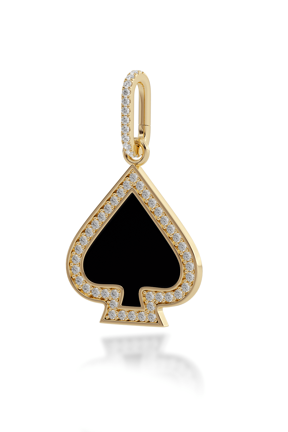 Amina Sorel Fine Jewelry-ONYX ENAMEL PAVE DIAMOND SPADE PENDANT-YELLOW GOLD