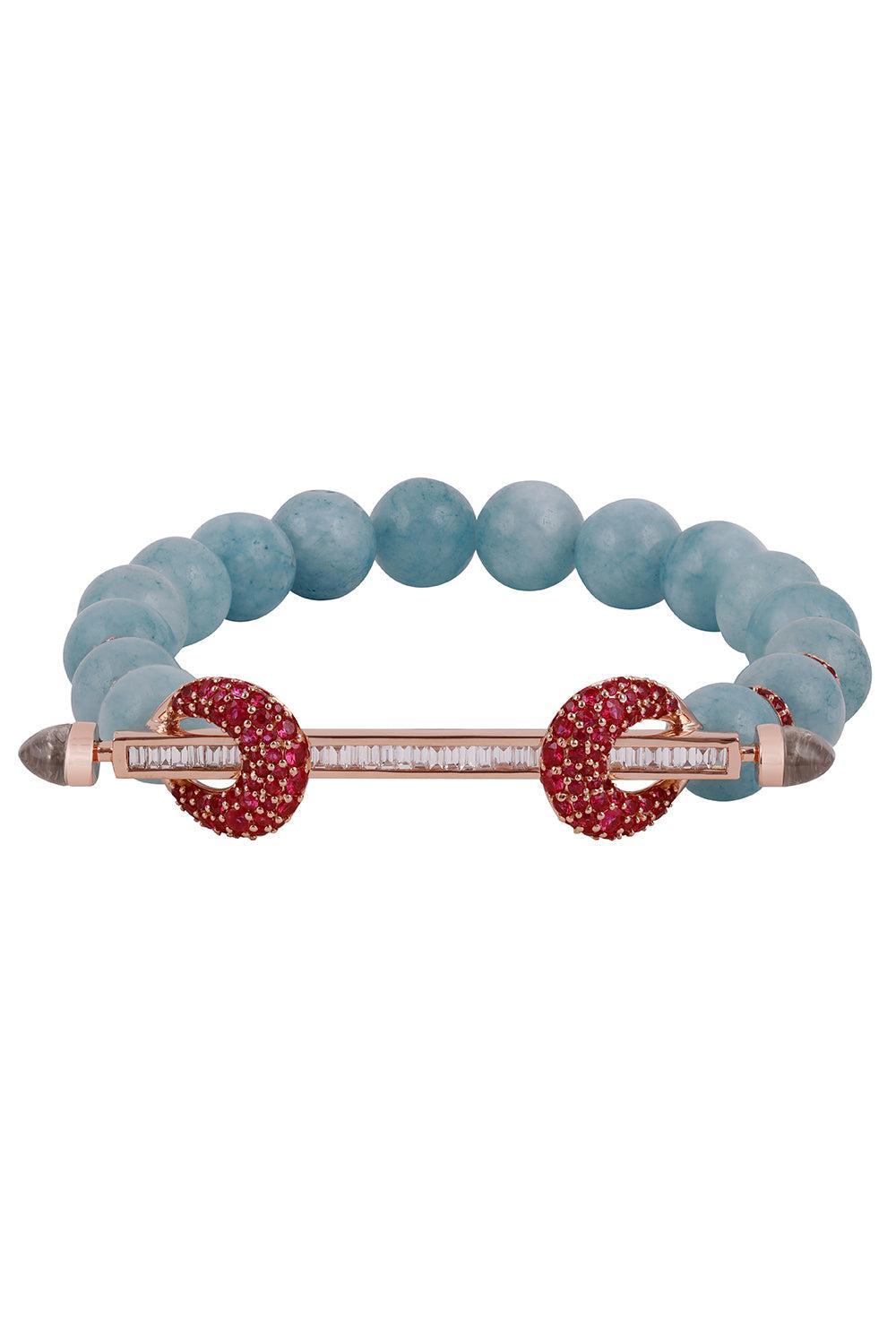 Aquamarine Diamond Ruby Chakra Bracelet-ROSE GOLD-16CM-JEWELRYFINE JEWELBRACELET O-ANANYA