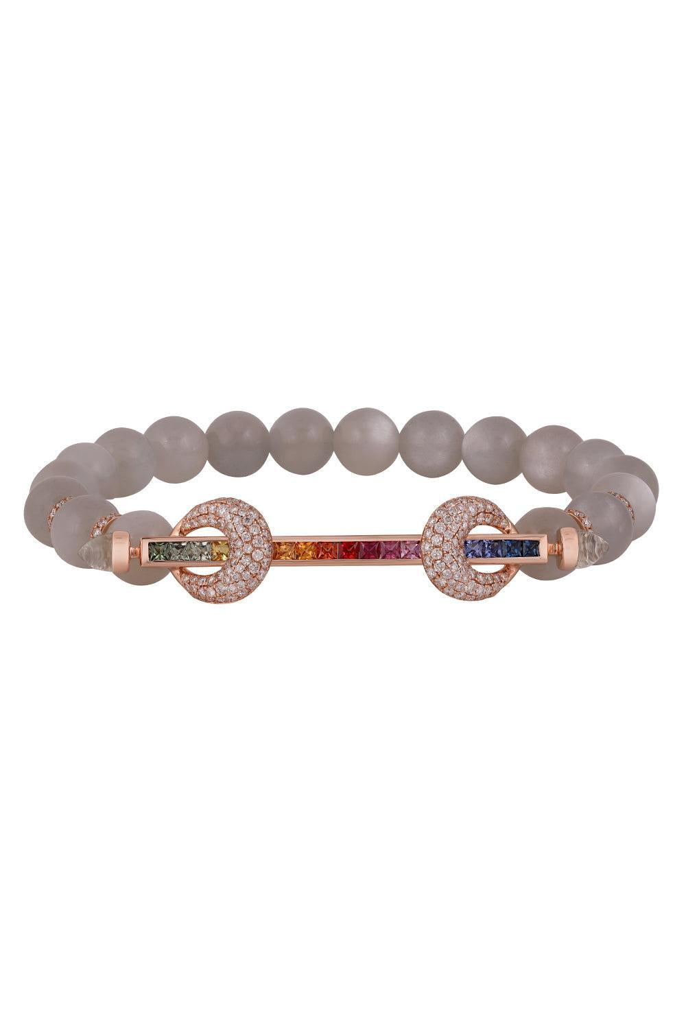 Rainbow Sapphire Grey Moonstone Chakra Bracelet-ROSE GOLD-16CM-JEWELRYFINE JEWELBRACELET O-ANANYA
