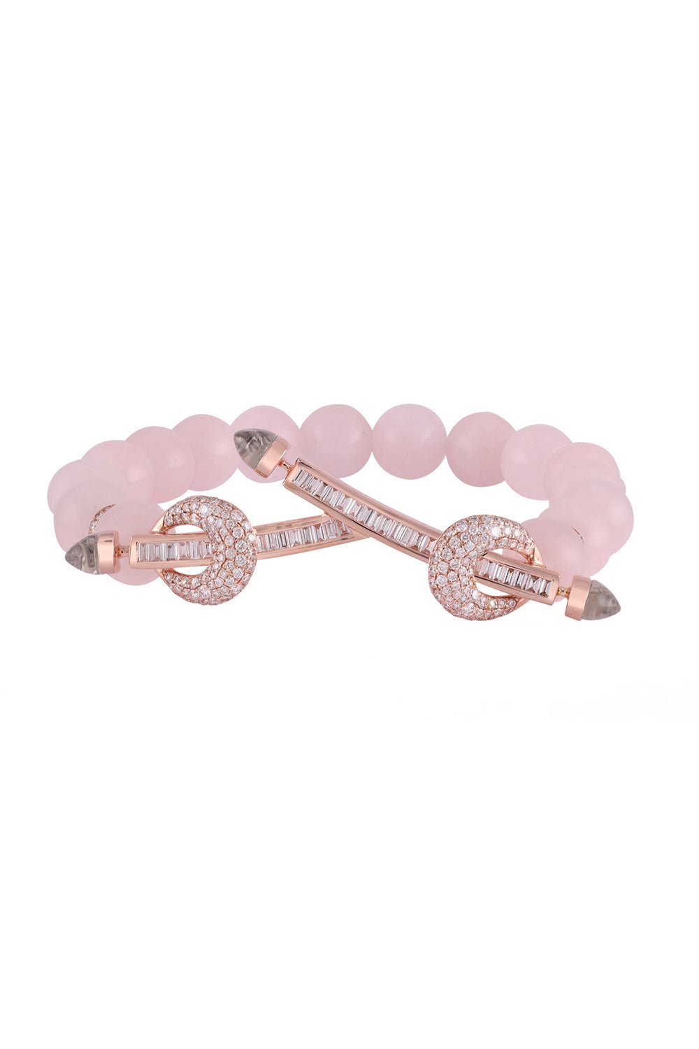 ANANYA-Rose Quartz Diamond Twin Bar Chakra Bracelet-ROSE GOLD