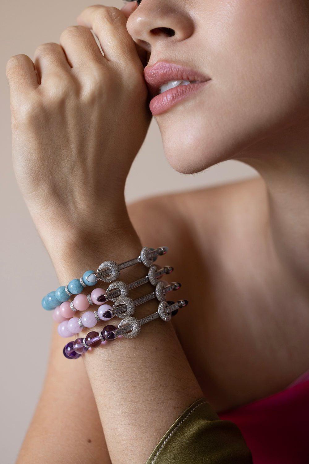 ANANYA-Kunzite Diamond Chakra Bracelet-WHITE GOLD
