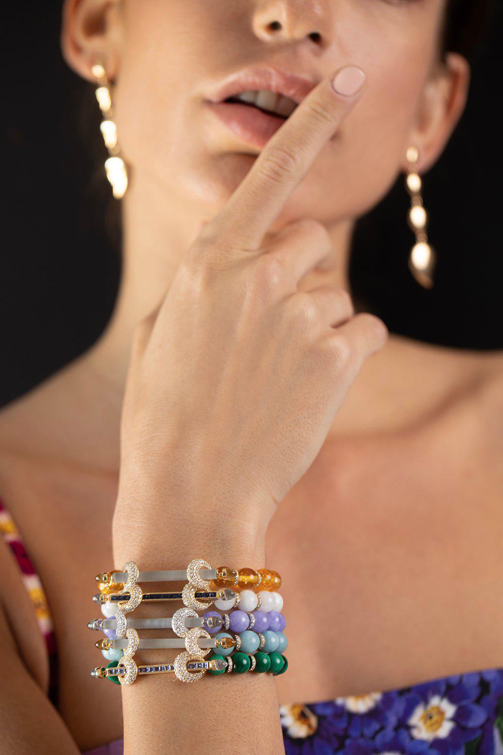 ANANYA-Lavender Jade Frosted Quartz Chakra Bracelet-WHITE GOLD