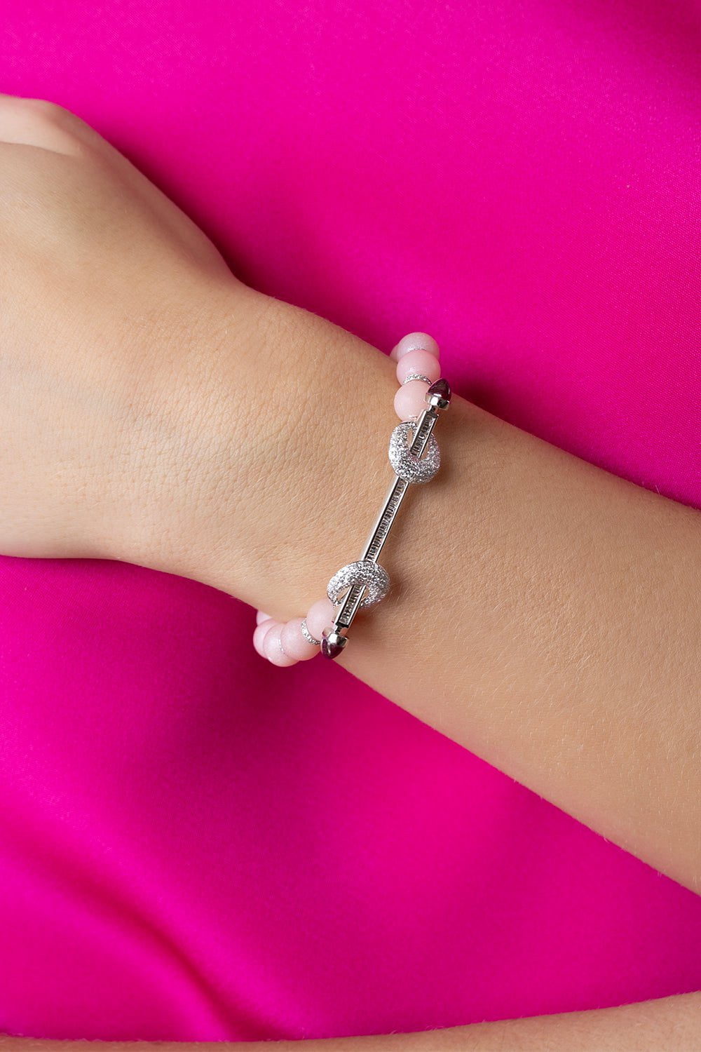 ANANYA-Pink Opal Diamond Chakra Bracelet-WHITE GOLD
