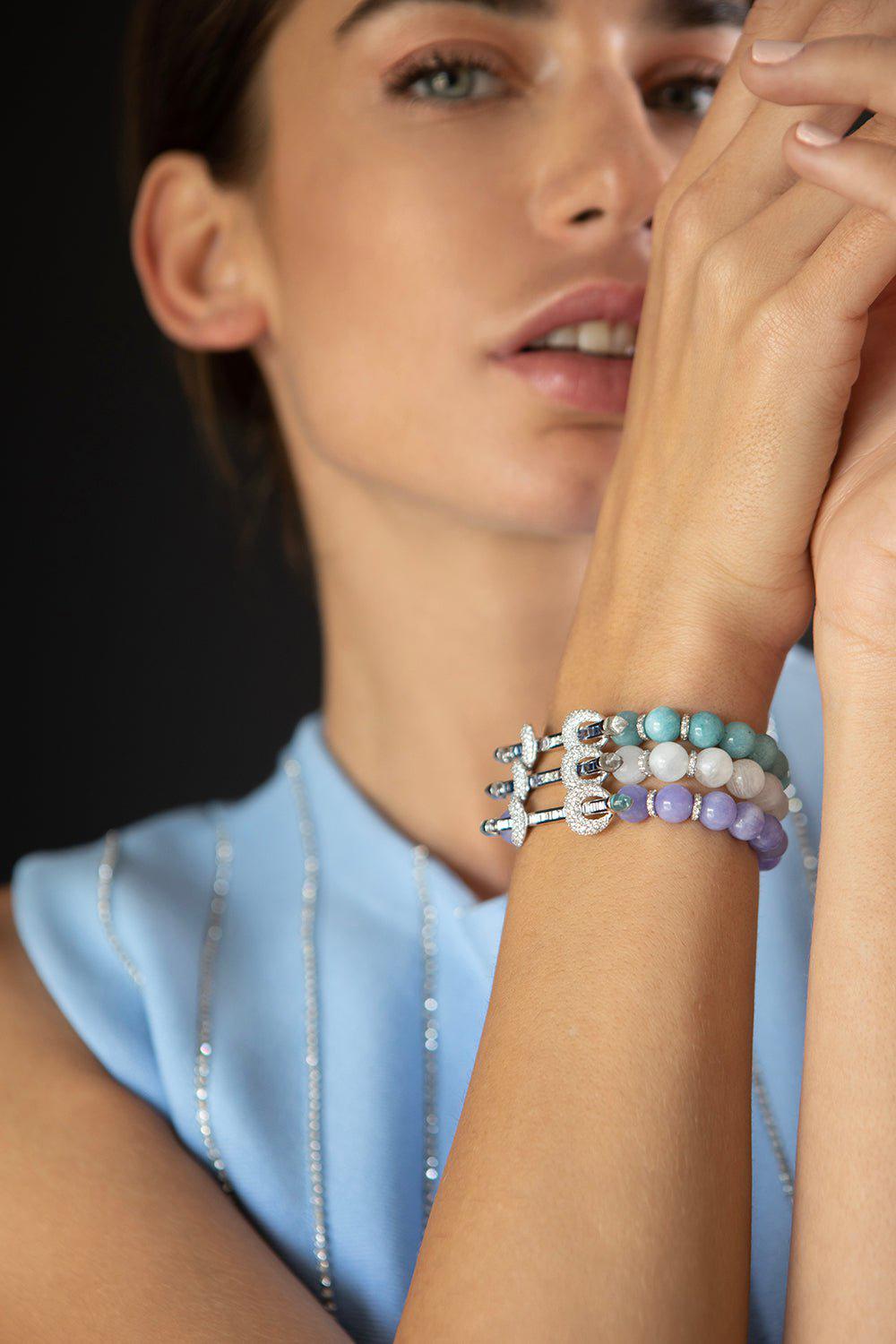 ANANYA-Rainbow Moonstone Blue Chakra Bracelet-WHITE GOLD