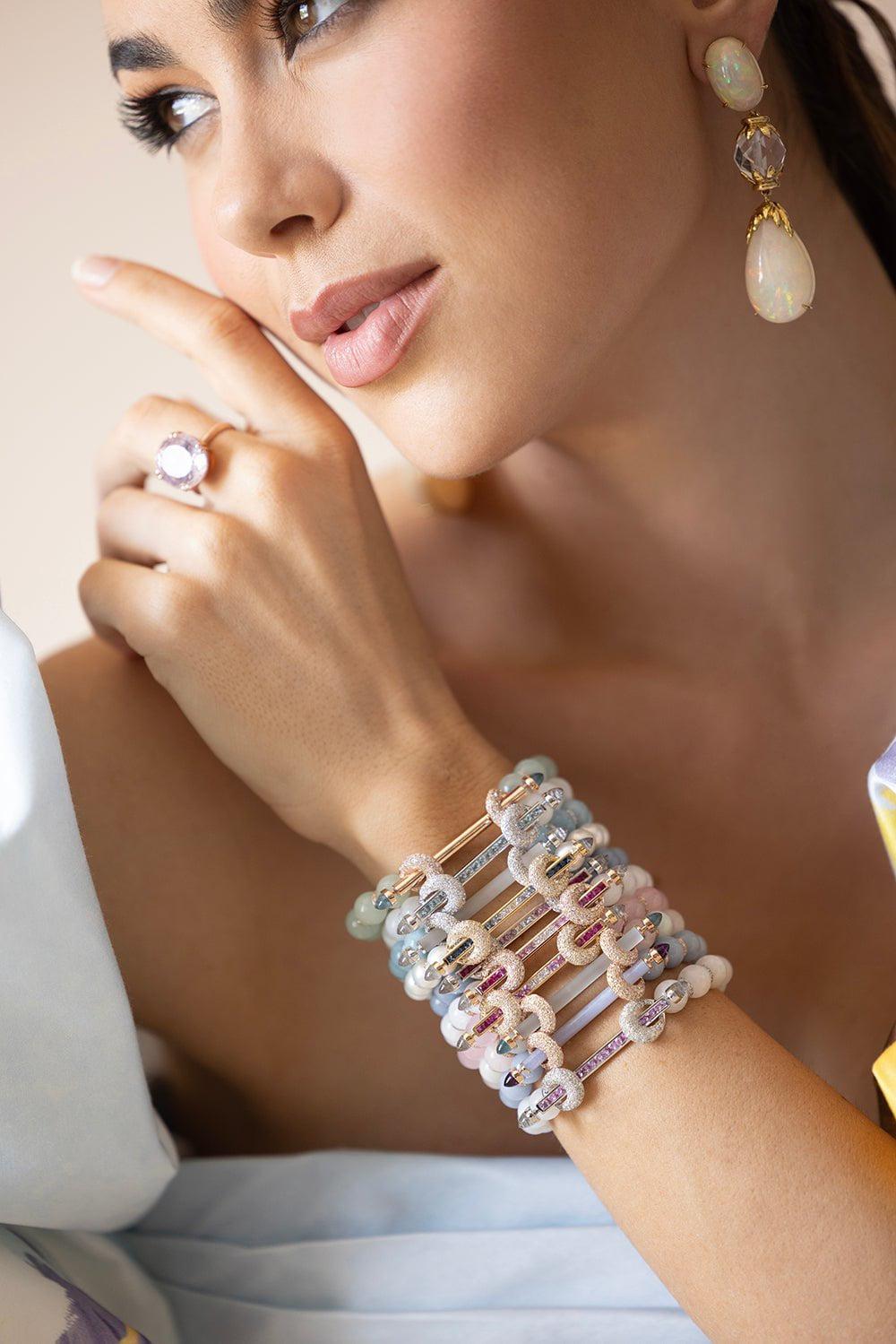 ANANYA-Rainbow Moonstone Pink Sapphire Bracelet-WHITE GOLD
