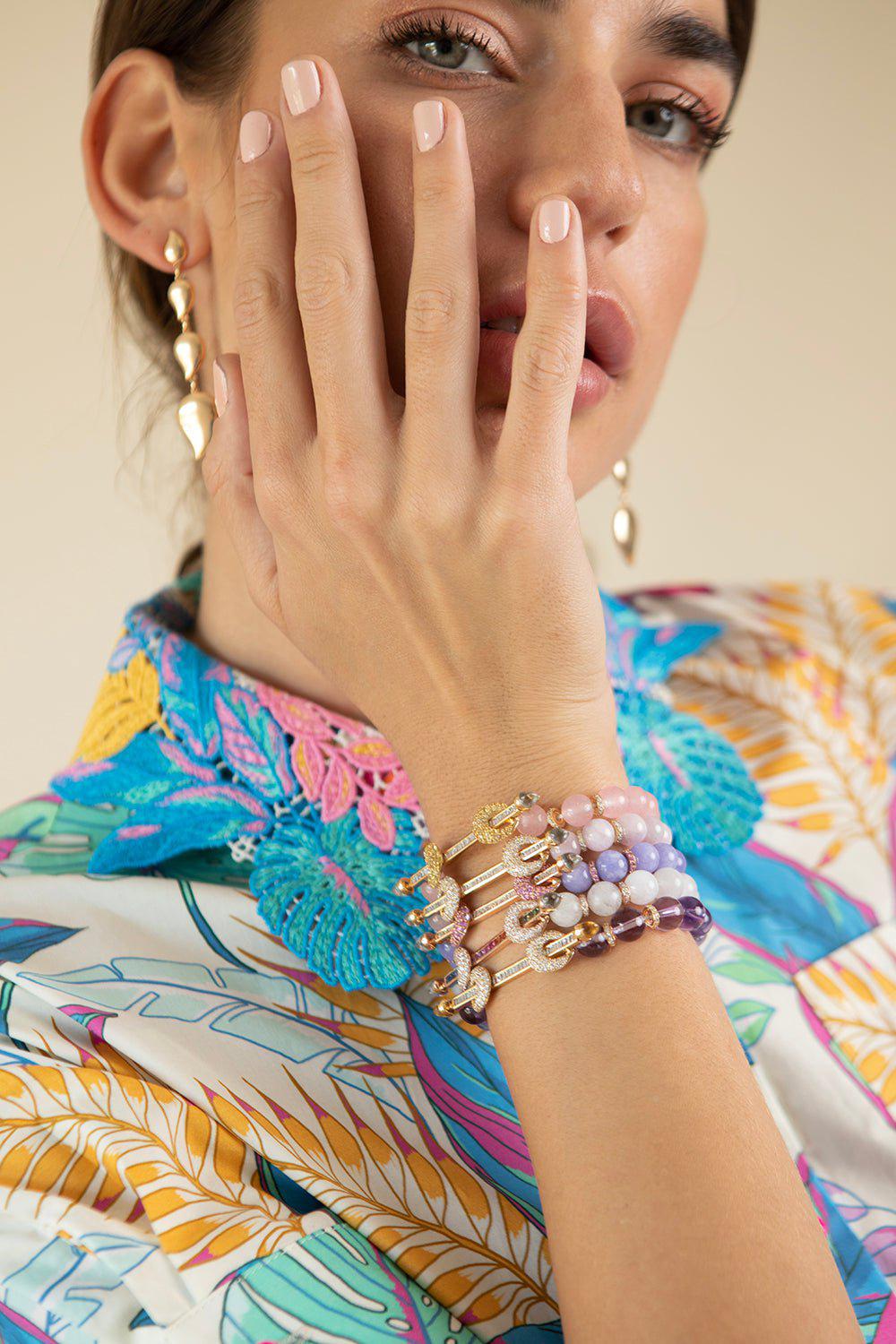 ANANYA-Amethyst and Diamond Chakra Bracelet-YELLOW GOLD