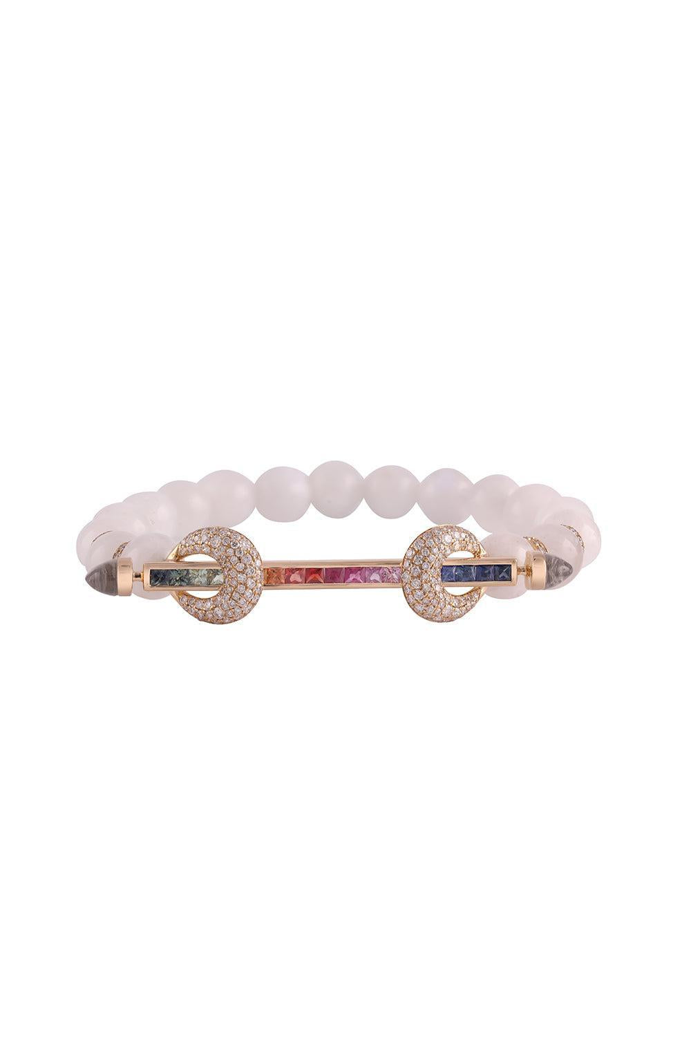 Rainbow Moonstone Chakra Bracelet-YELLOW GOLD-JEWELRYFINE JEWELBRACELET O-ANANYA