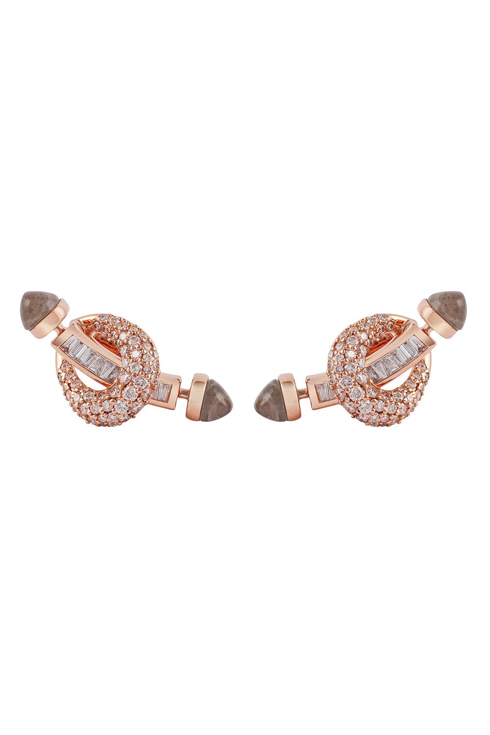 ANANYA-Baguette Diamond Chakra Bar Stud Earrings-ROSE GOLD