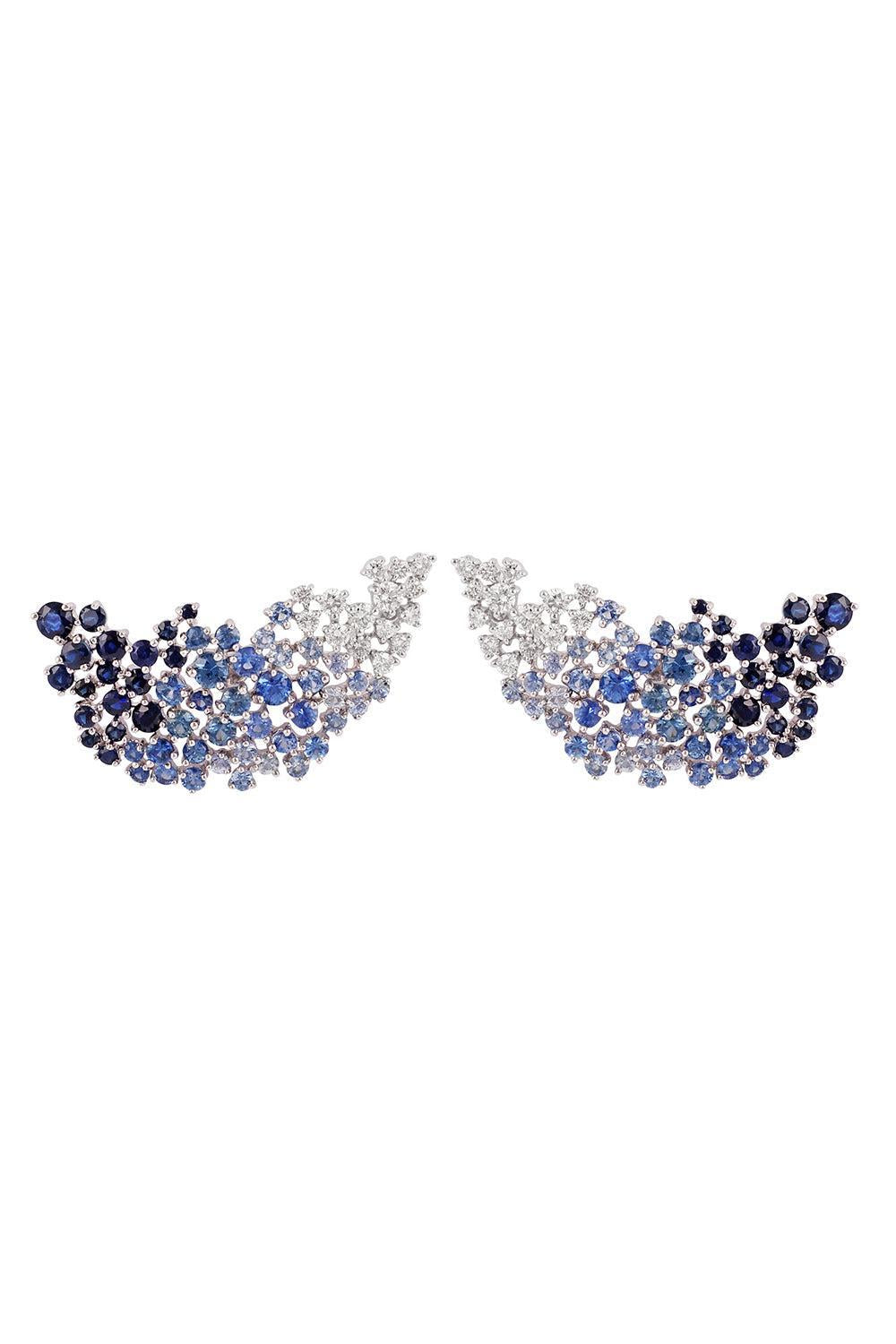 Blue Sapphire Ombre Scatter Ear Jackets-WHITE GOLD-JEWELRYFINE JEWELEARRING-ANANYA