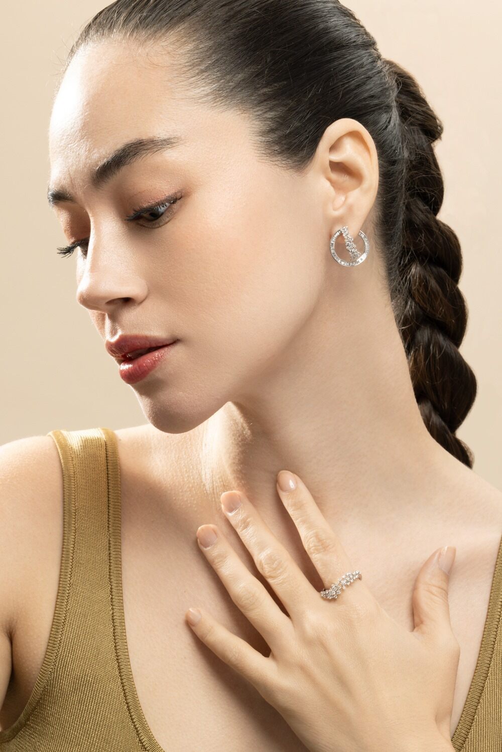 Diamond Scatter Double Hoop Earrings-WHITE GOLD-JEWELRYFINE JEWELEARRING-ANANYA