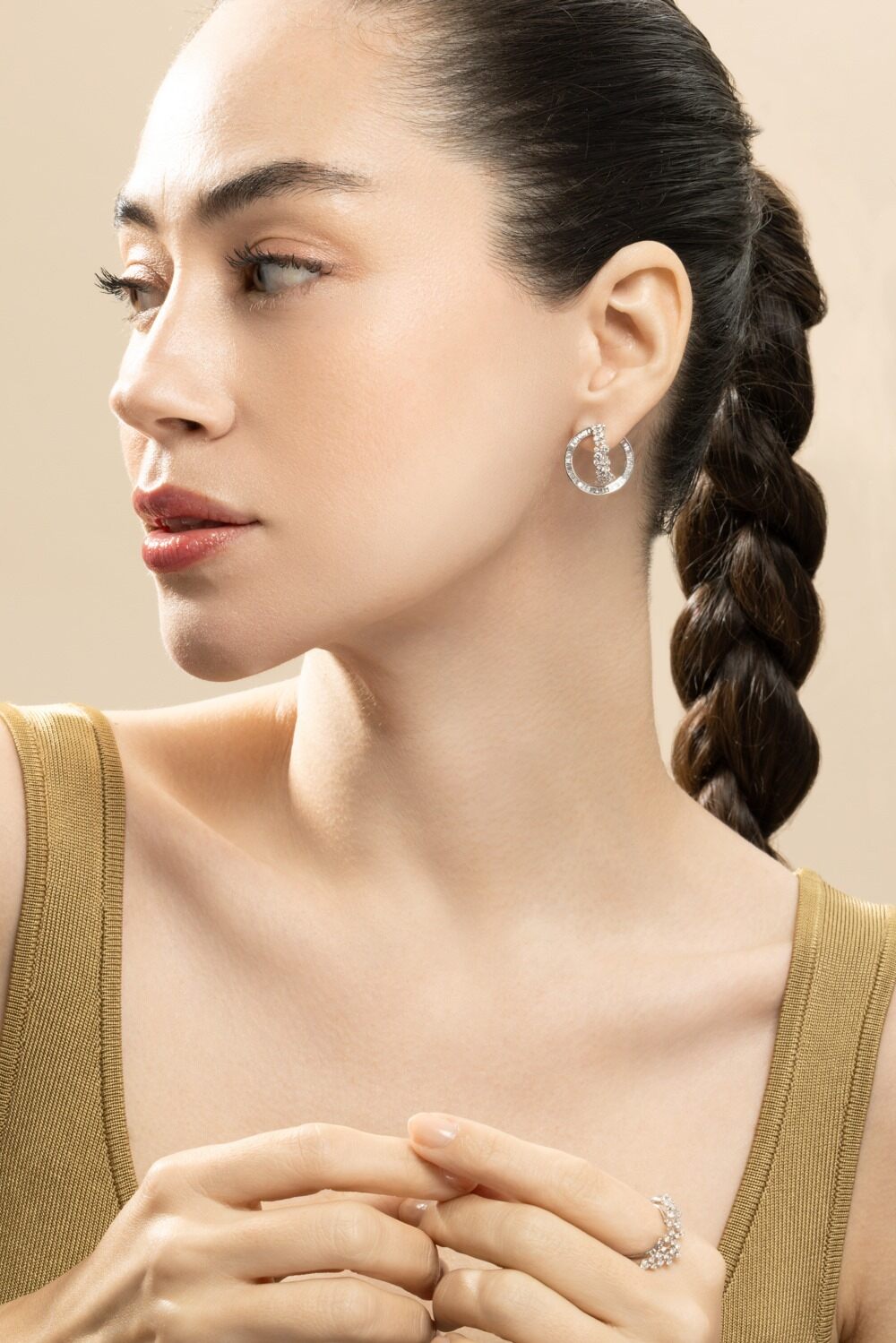 Diamond Scatter Double Hoop Earrings-WHITE GOLD-JEWELRYFINE JEWELEARRING-ANANYA
