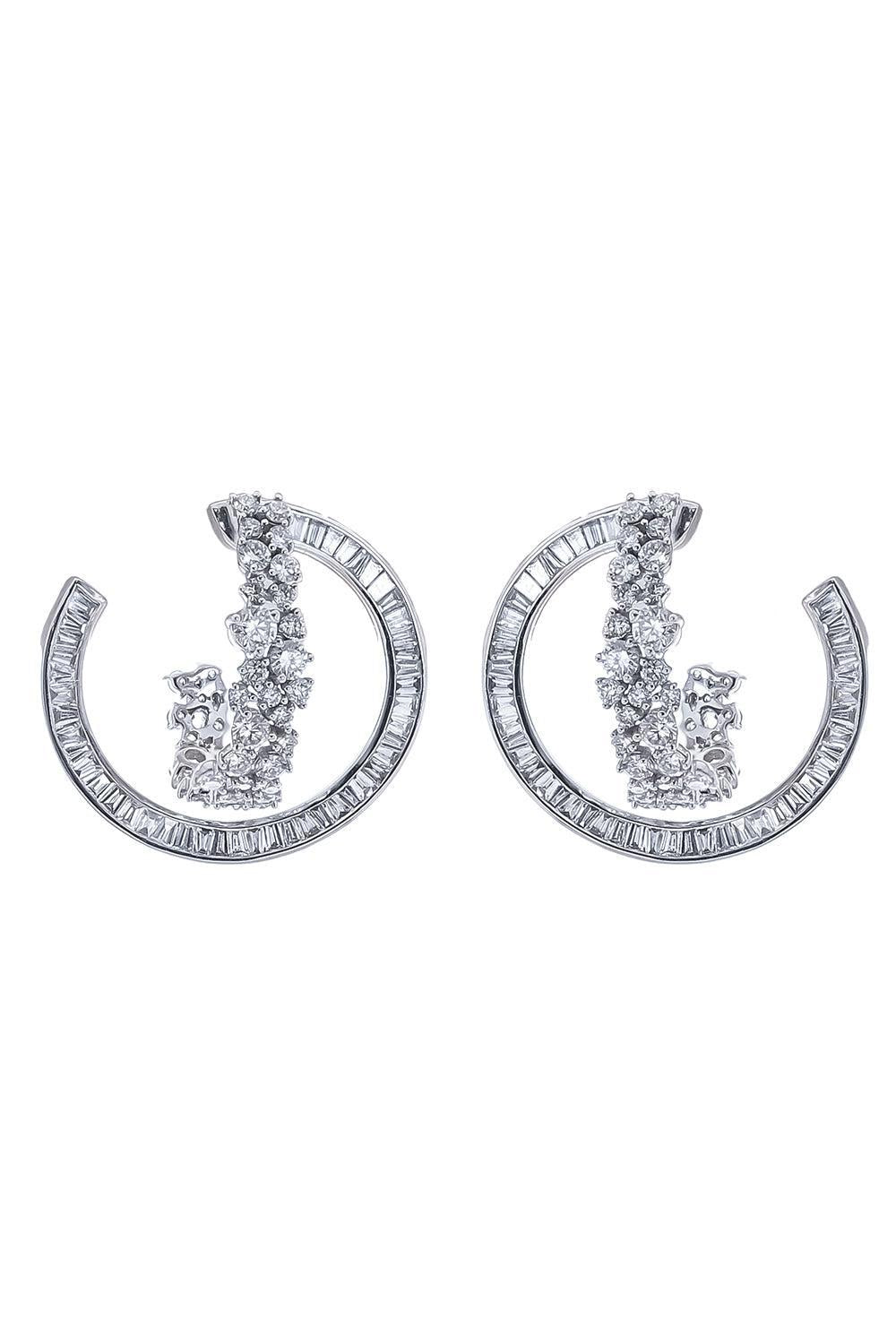 Diamond Scatter Double Hoop Earrings-WHITE GOLD-JEWELRYFINE JEWELEARRING-ANANYA