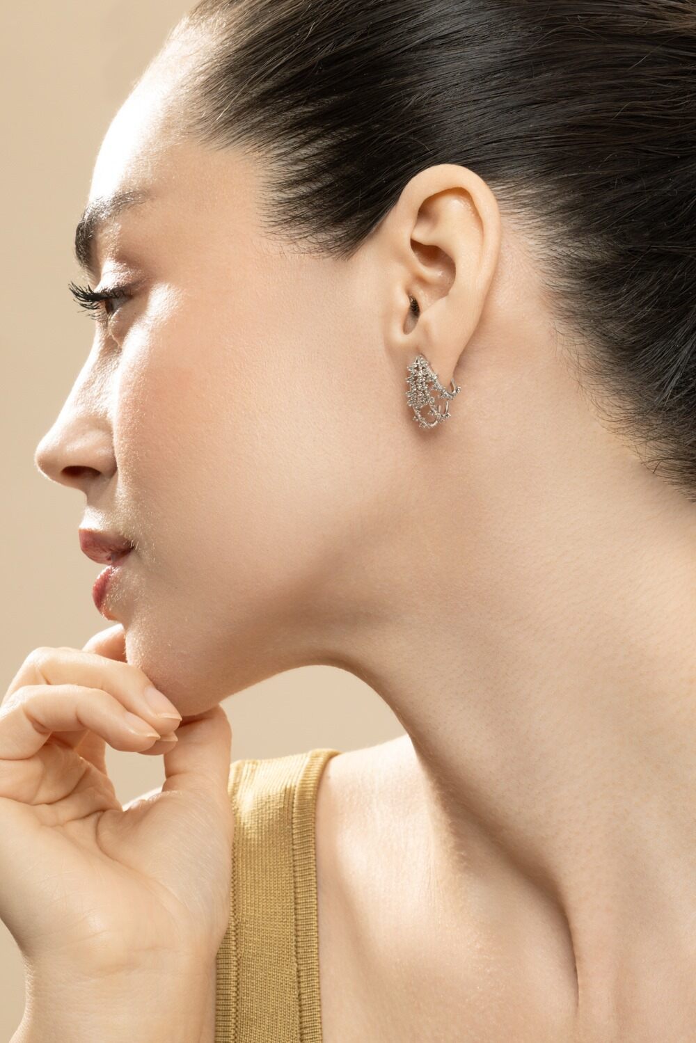 Diamond Scatter Tri-Hoop Earrings-WHITE GOLD-JEWELRYFINE JEWELEARRING-ANANYA