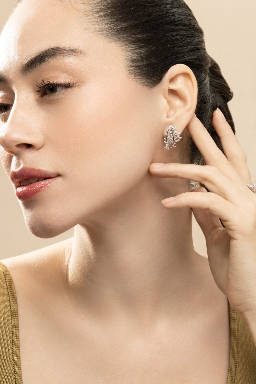Diamond Scatter Tri-Hoop Earrings-WHITE GOLD-JEWELRYFINE JEWELEARRING-ANANYA