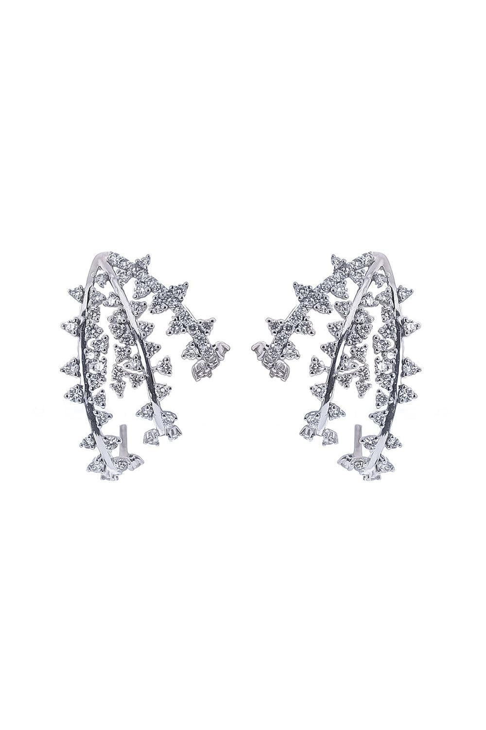Diamond Scatter Tri-Hoop Earrings-WHITE GOLD-JEWELRYFINE JEWELEARRING-ANANYA
