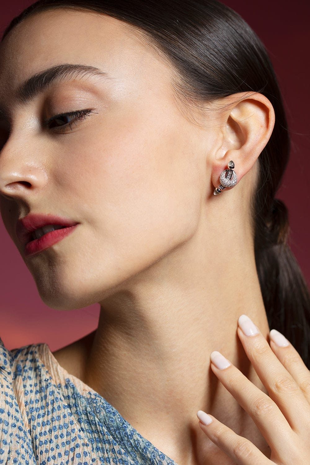 ANANYA-White Crystal Quartz Diamond Charka Earrings-WHITE GOLD