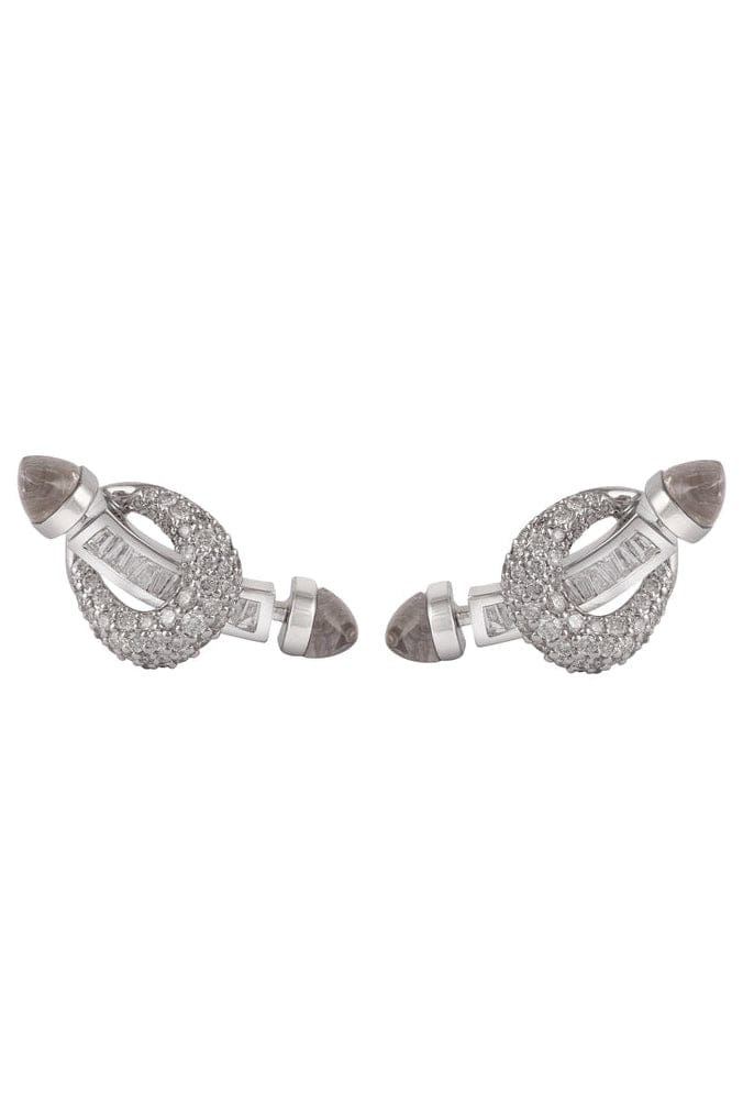 ANANYA-White Crystal Quartz Diamond Charka Earrings-WHITE GOLD