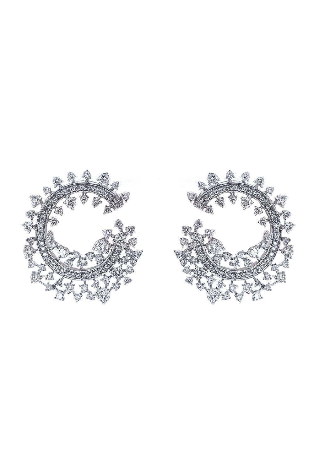Diamond Scatter Edge Hoop Earrings-WHT GOLD-JEWELRYFINE JEWELEARRING-ANANYA