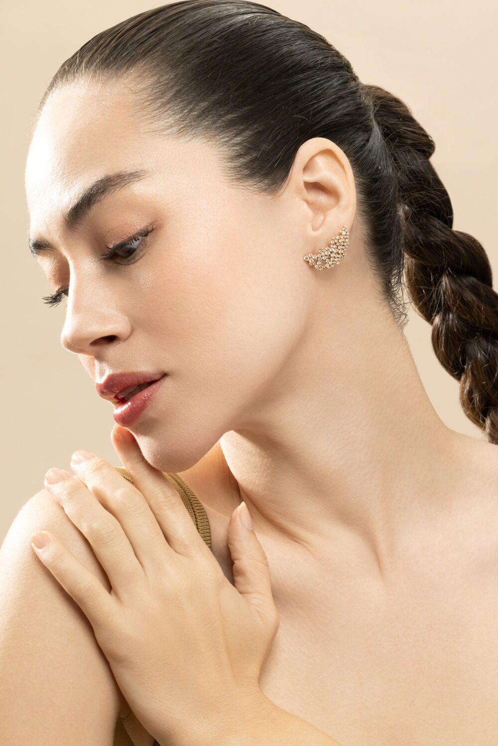 Diamond Scatter Ear Jackets-YELLOW GOLD-JEWELRYFINE JEWELEARRING-ANANYA