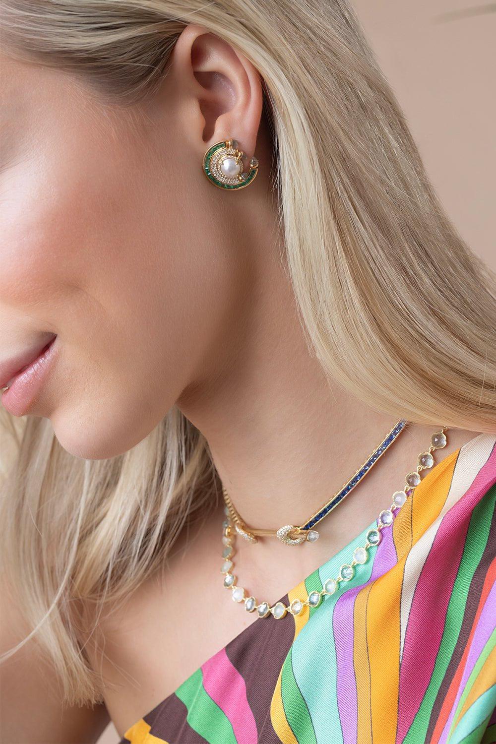 ANANYA-Emerald Pearl Round Chakra Earrings-YELLOW GOLD